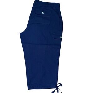 Cato Woman Navy Blue Cargo Capri Pants Elastic Waist Tie Hem Plus Size 18W